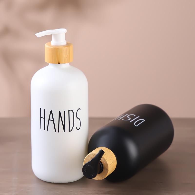 Flaconi per Gel Doccia, Sapone per le Mani e Shampoo con Pompa in Legno-Bambù - Flacone Boston Nero/Bianco Disponibile
