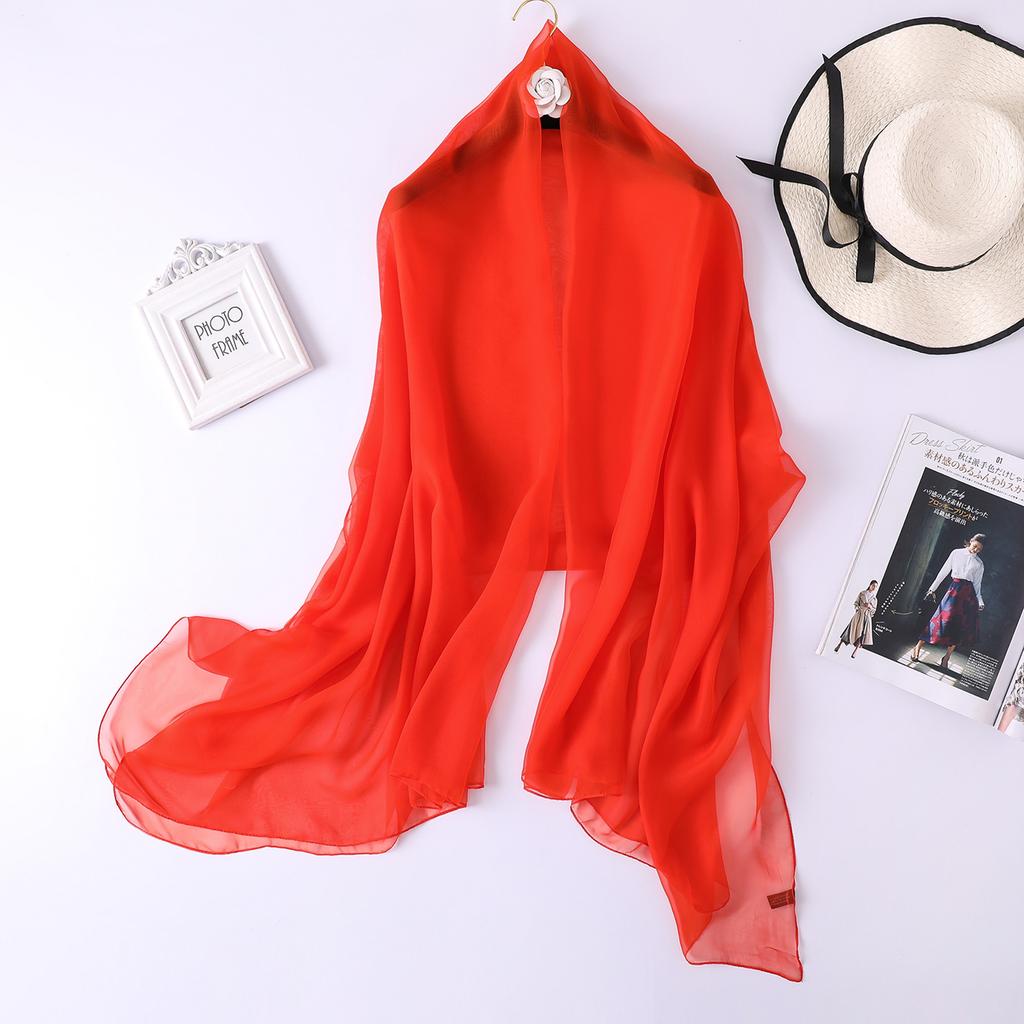 New Plain Long and Thin Chiffon Sunscreen Shawl Spring and Autumn Solid Color Candy Color Scarf Beach Towel