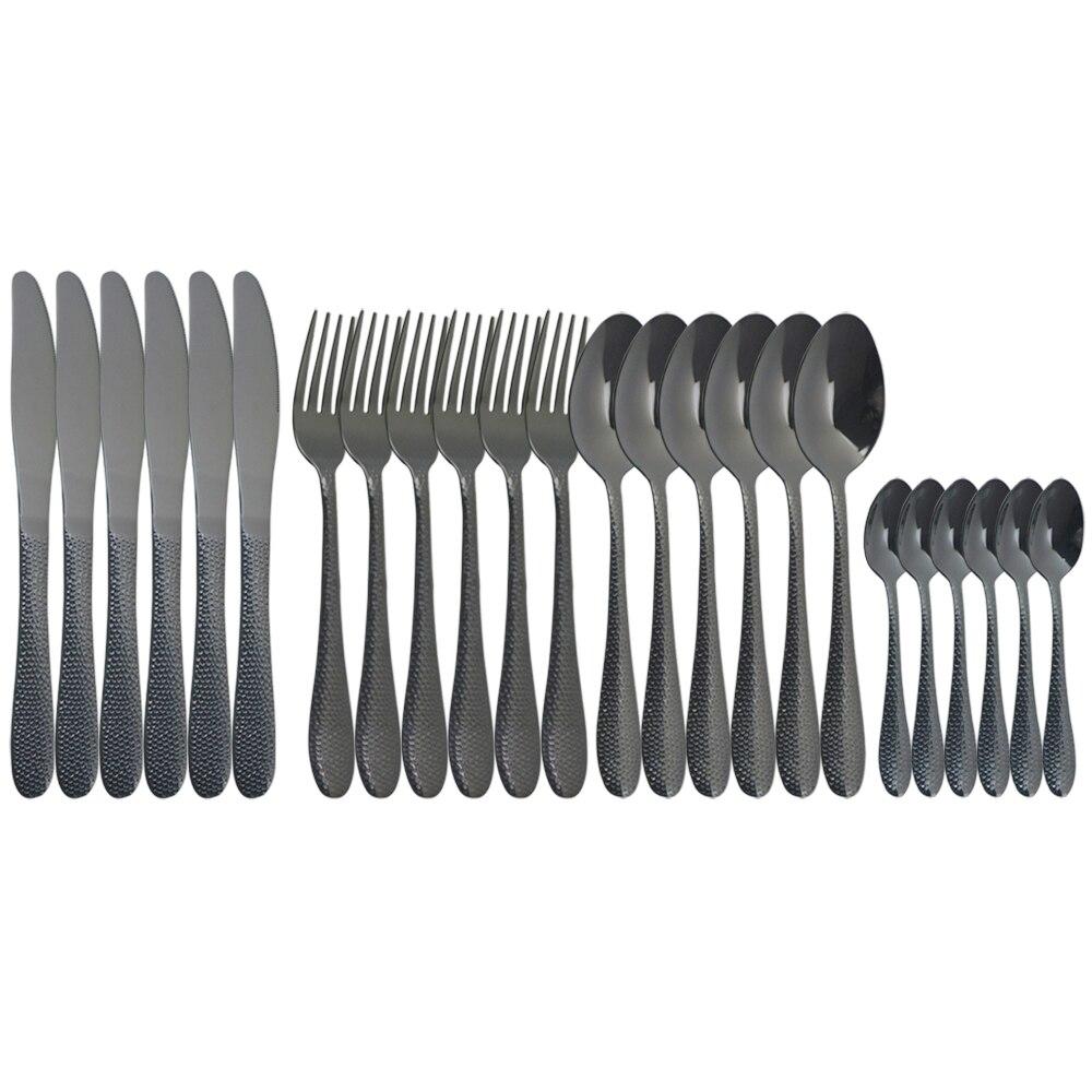 24Pcs/Set Rainbow Cutlery Set Knives Forks Tea Spoon Tableware Set Stainless Steel Dinnerware Set Western Kitchen Silverware Set