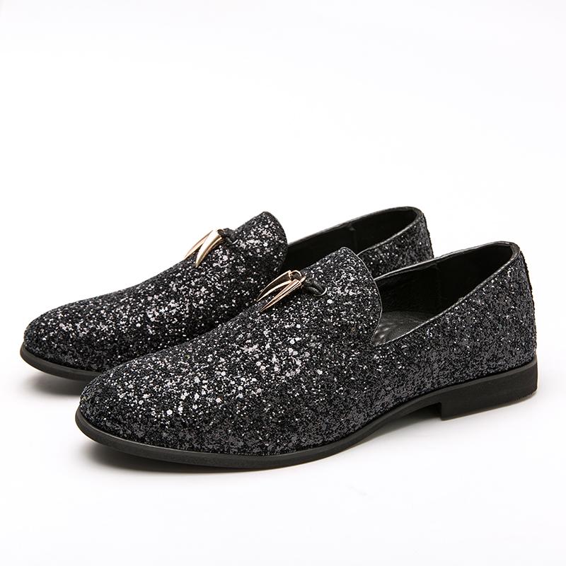Fashion 37~48 Plus Size White Italian Glitter Loafers Mens Sequin Shoes Men Pointed Toe Dress Weddings Shoes Classic Loafer Formal Shoe
