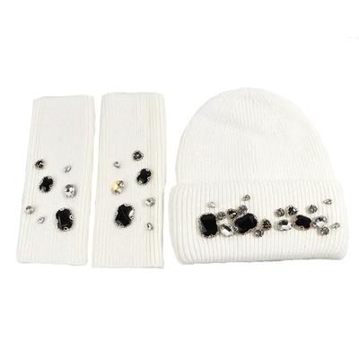 Knit Arm Knit Cold M Knit Cap Set [DIVA Rose] Cap, Women's Hat, Cover, Cute, Stylish, Beanie, Cap, Autumn, Winter, Sparkling, Protection, (White)