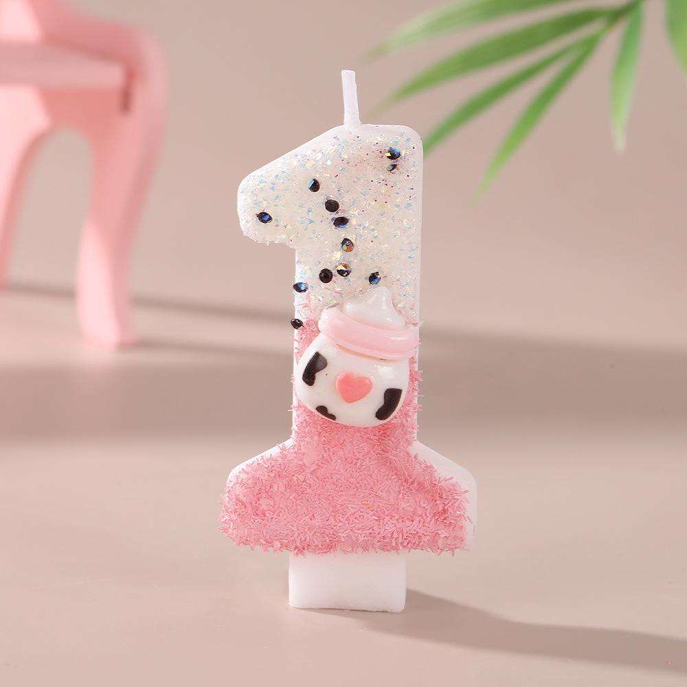 Cross-Border Cartoon Baby Bottle Number Candles for Birthday Cake Decorations Cartoon Baby Bottle