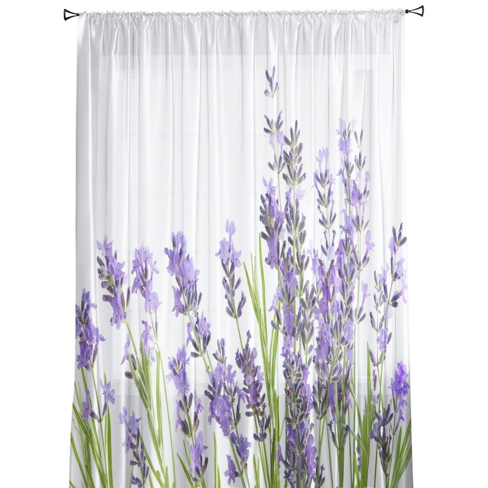 Purple Flower Lavender White Sheer Curtains for Living Room Decoration Window Curtains for Kitchen Tulle Voile Organza Curtains