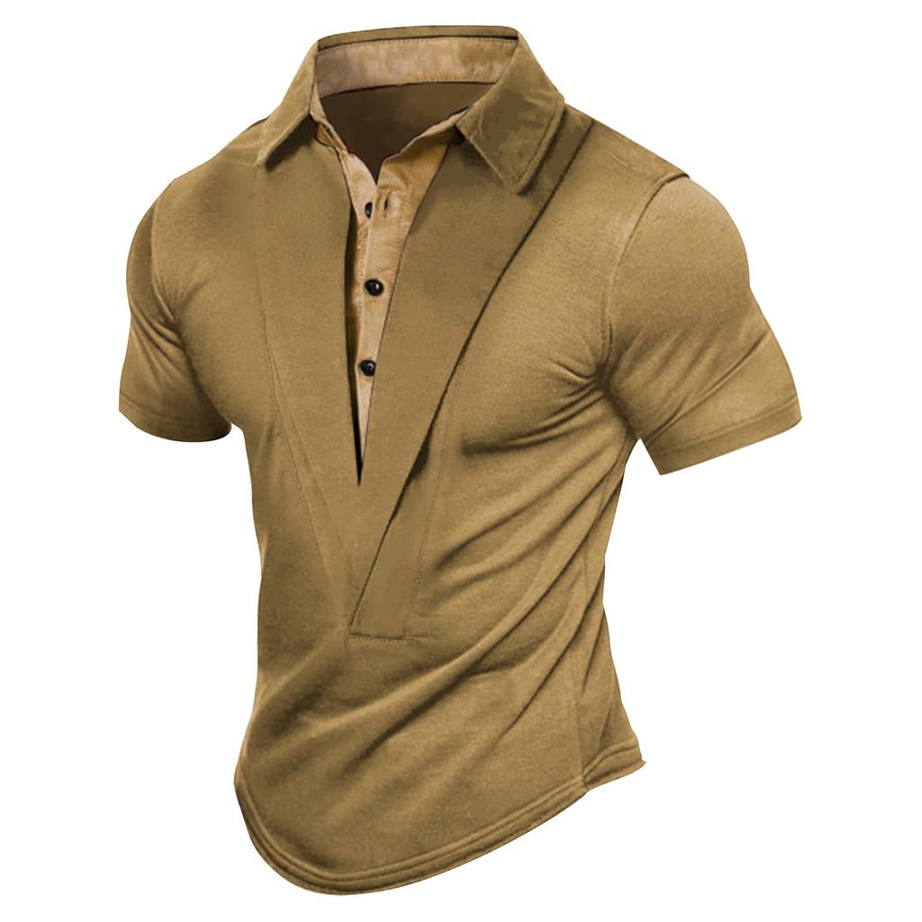 Summer Men's Outdoor Retro Casual Shirt Standing Neck Short Sleeve T-shirt