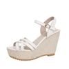 Sommer Plattform Sandaler Dame Peep Toe Høy Kilehæl Ankelspenner Sandal Kvinne Kryssreim 11cm Hælsandaler Mules