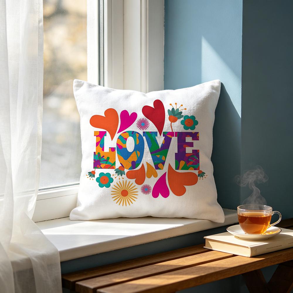 CColorful Heart Floral Love Text Cushion Cover Cushion Cover Set Pcs x x x Pillowcase Decorative Sofa Home Decor