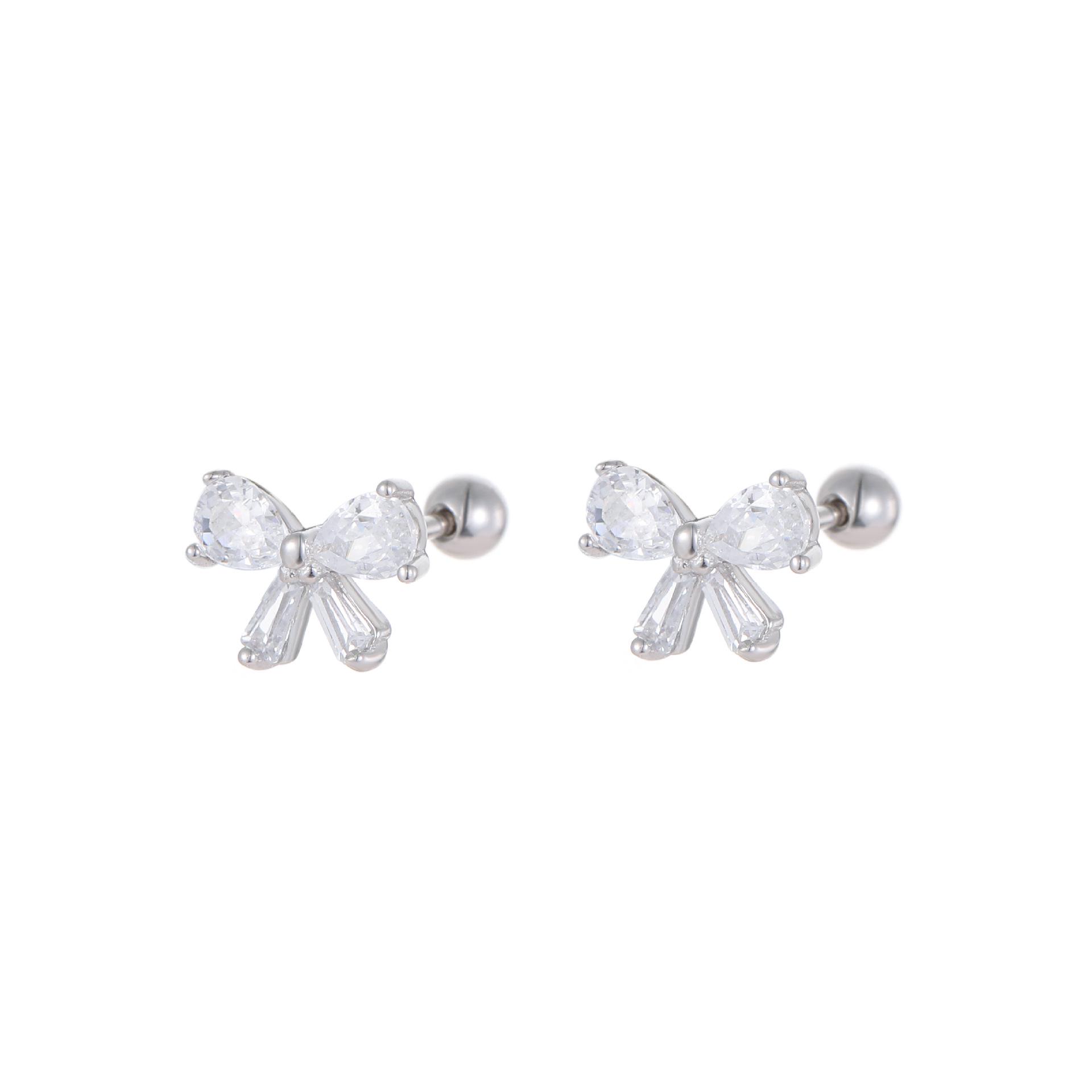 

Korean-Style Sterling Silver Bow Stud Earrings - Exquisite Design with Micro-Paved Details s925 Silver