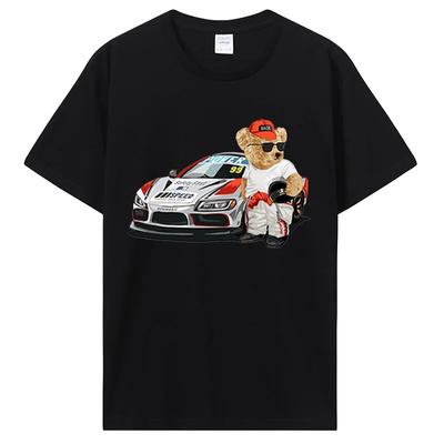 Teddy Bear Race Car T Shirt Unisex Initial D Funny Graphic T-Shirt Cotton Short Sleeve Tee Oversized Clothing Streetwear