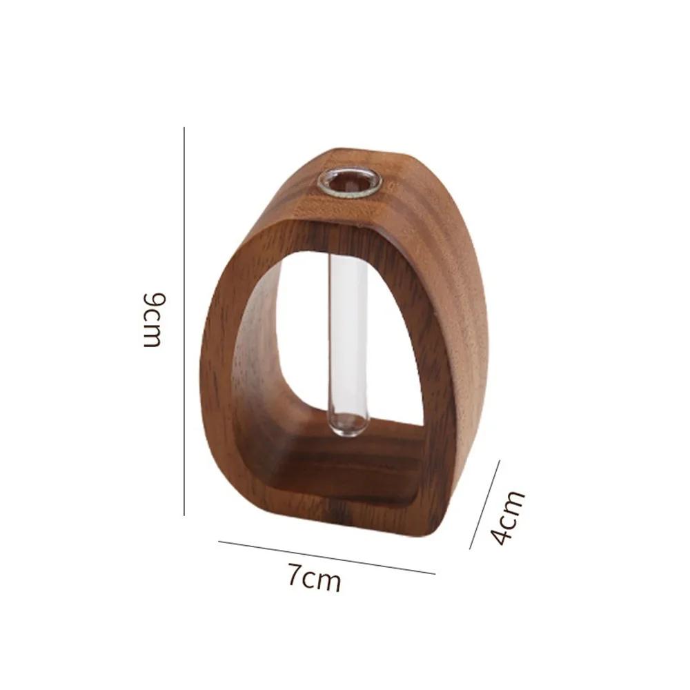 Walnut Wood Chinese-Style Solid Wood Flower Vase Desktop Glass Mini Hydroponic Flower Holder Luxury-inspired Elegant Decorative