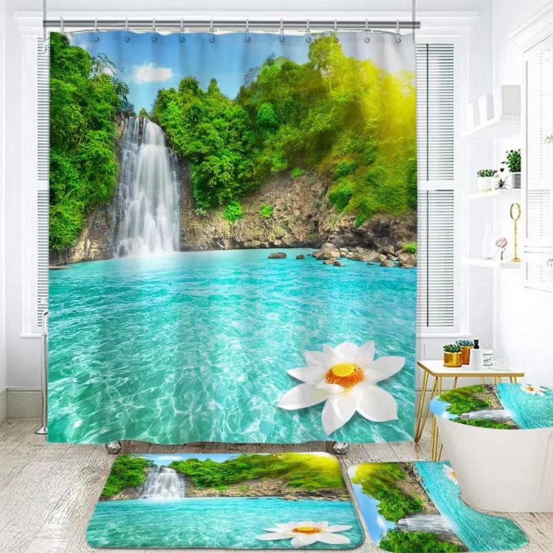 3D Natural Forest Landscape Printed Waterproof Fabric Bathroom Curtain Shower Curtains Set Anti-Skid Rugs Toilet Cover Bath Mat