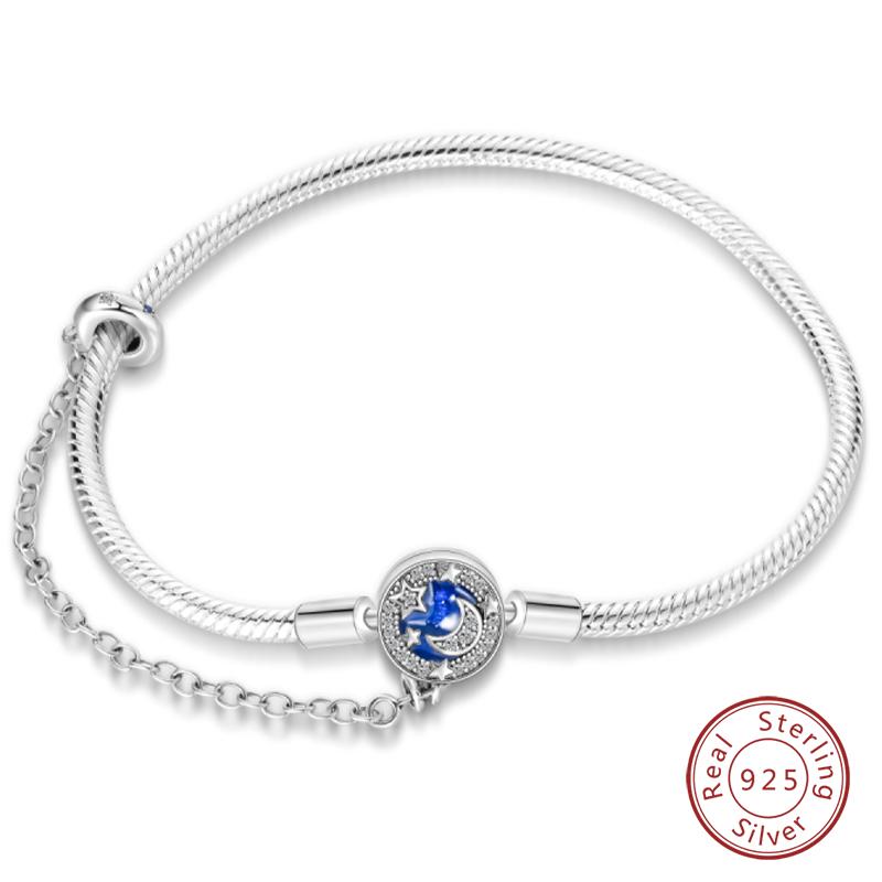 Original 925 Silver Heart Star Moon Snowflake Butterfly Bracelets 17 20CM For Women DIY Charms Jewelry Gifts