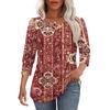 Damen Casual Lockere Passform Dreiviertelarm Oberteil Rundhalsausschnitt Bohème-Print Bluse Leichter Bequemer Stoff Geeignet für den täglichen Gebrauch