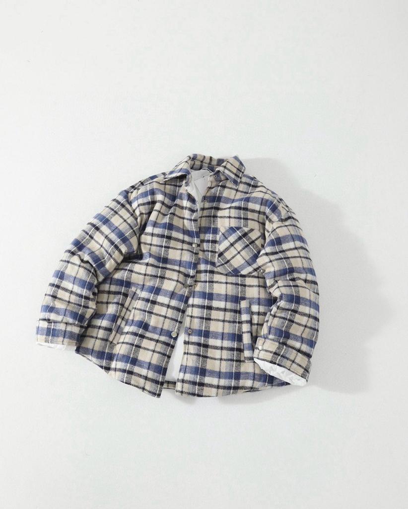 High-Quality Plaid Lapel Down Jacket: Pure Cotton, Brushed, Neutral Old Money Style, Loose Fit, Warm Zipper Outerwear.