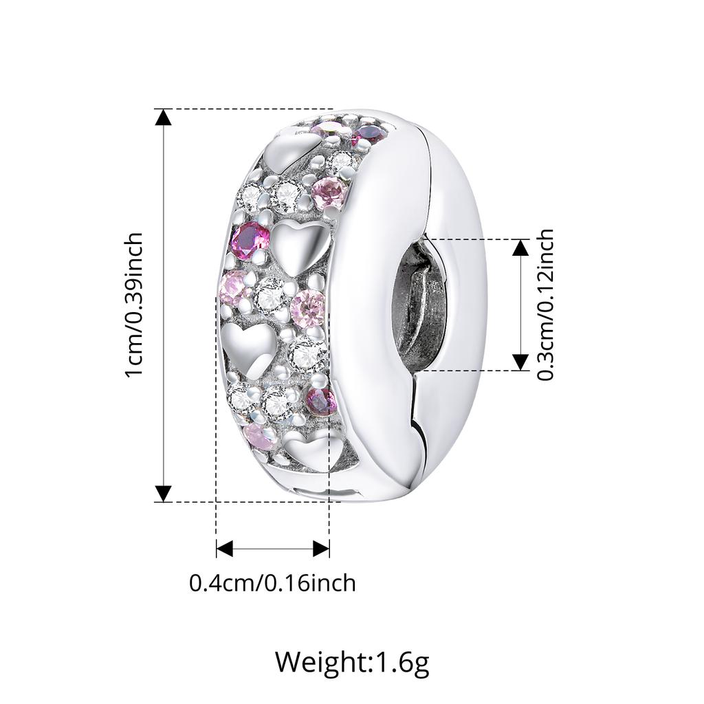 WOSTU Original Lock Key Charm Heart Spacer Bead Pink Zircon Safty Chain Platinum Plated Love Series Fit DIY Bracelet Wholesale
