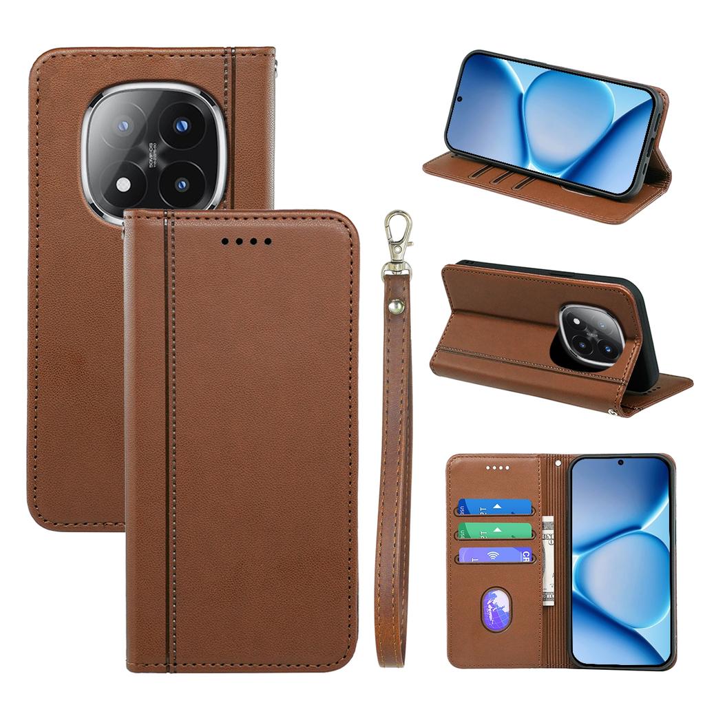 For Xiaomi Poco M8 Pro 5G/Redmi Note 15 Pro+ 5G (Global) Wallet Case Magnetic Closing PU Leather Phone Cover with Wrist Strap
