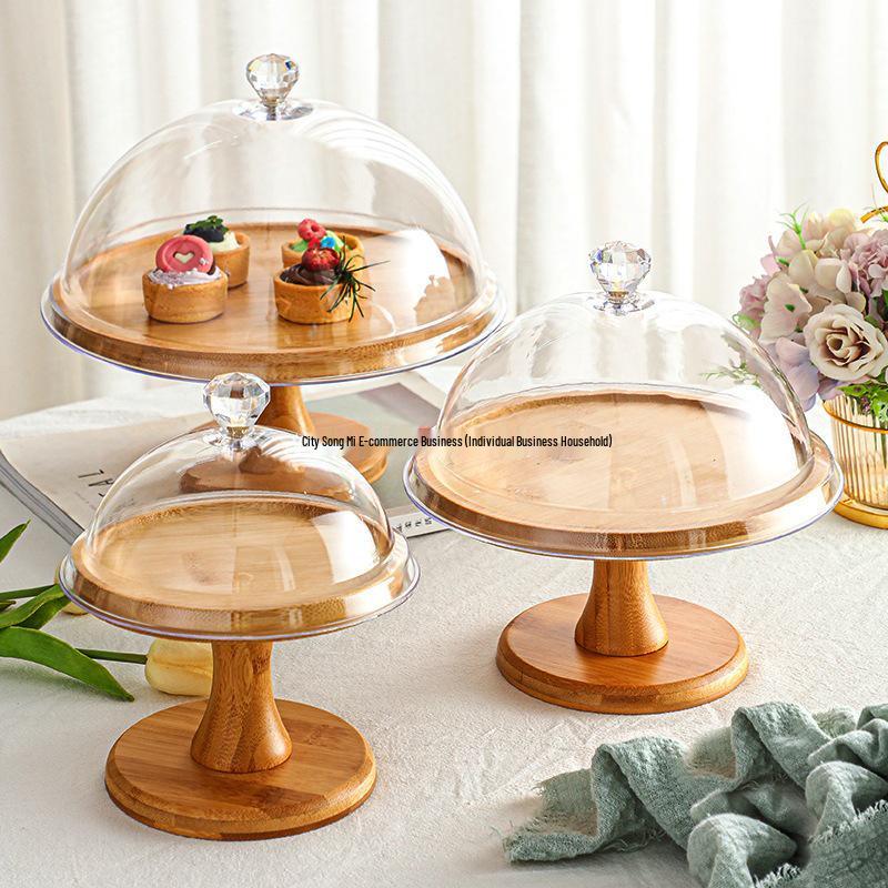 Round Dessert Tray with Transparent Lid - Fruit Tasting Display Cover