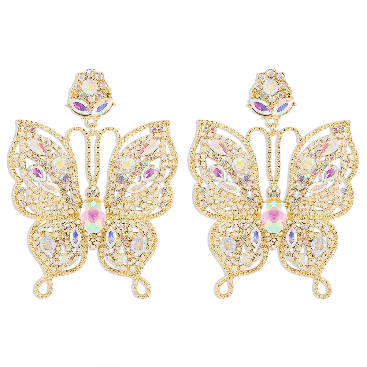 

European American Retro Hollow Butterfly Earrings Medieval Palace Style Exaggerated Iced Out Light Luxury Ear Drop Women Jewelry