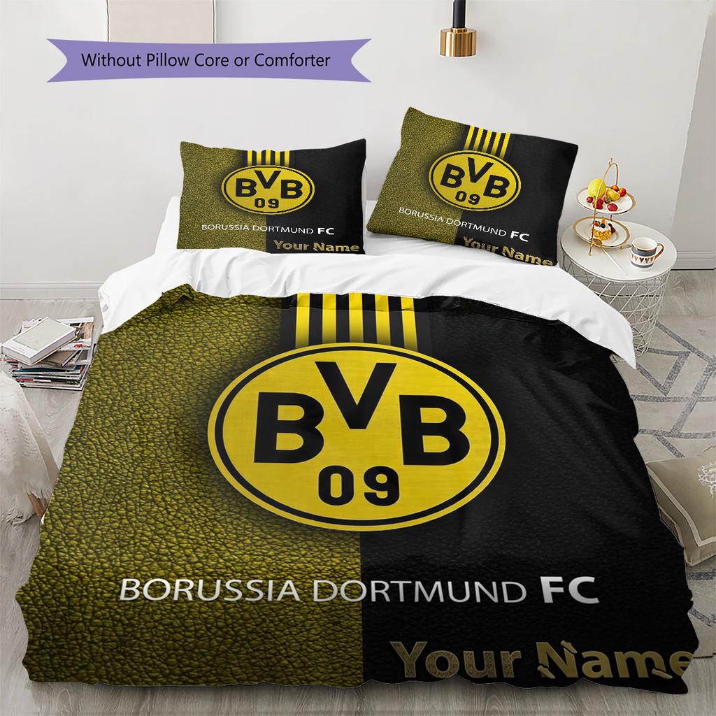 Borussia Custom Name Pattern Bedding,Quilt Set Quilt Cover Pillowcase Home Birthday Gift(1 * Duvet Cover + 2 * Pillowcase, Without Core)