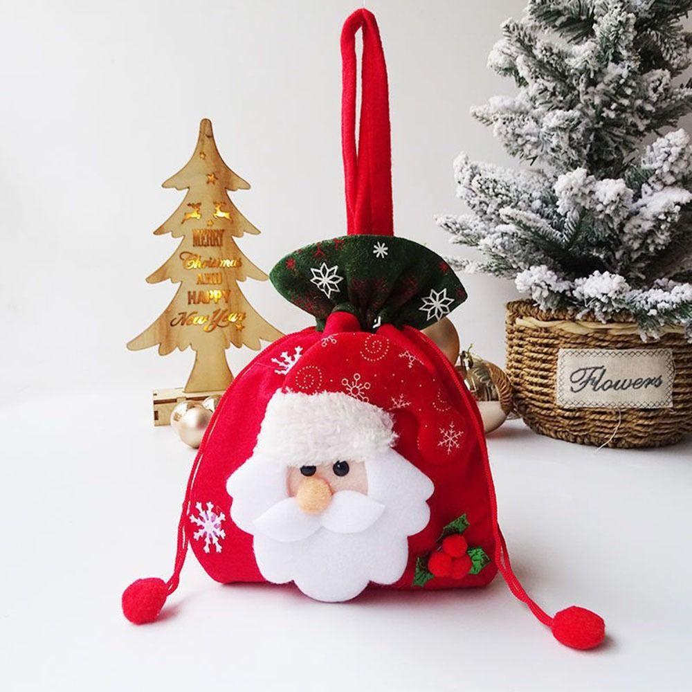For Kids Santa Claus Stockings Xmas Drawstring Bags Candy Bags Christmas Gift Bag Wrapping Pouch
