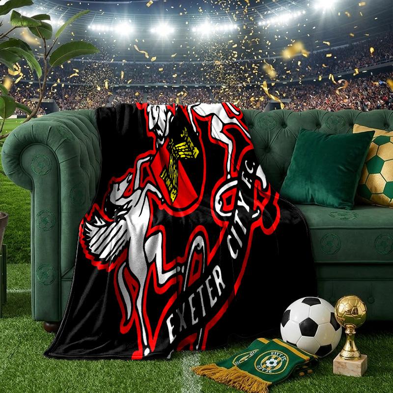 Exeter City Fc Crest Throws Blanket Flannel Blankets Plush for Couch Bed Gifts for Men Women Travel Picnic Blanket Christmas Fan Gifts