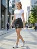 Stylish High-Waist Slit Faux Denim A-line Mini Skirt