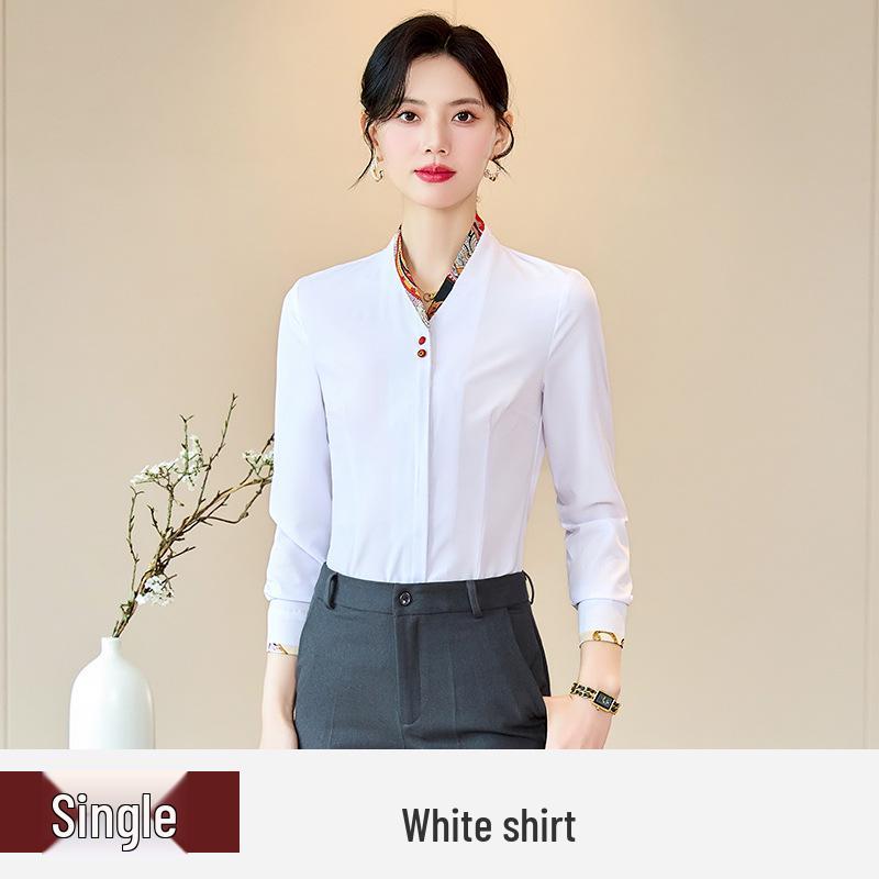 

Женская рубашка премиум-класса с длинным рукавом белого цвета 2024 - Весенне-осенняя униформа для приема в отеле и кейтеринга M