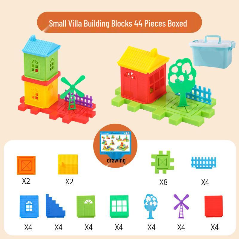 Educational Building Blocks Set for Kids: Large Particle Assembly Toy for Ages 3 to 6, featuring a Small Villa Design