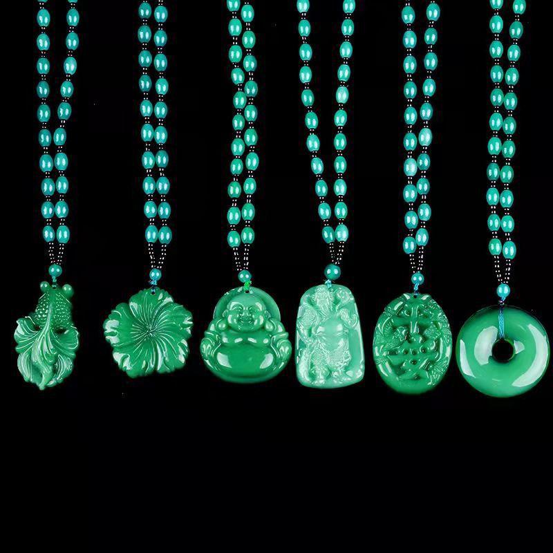 Green Jade Hand-Carved Fox Koi Hollow Jade Pendant Necklace Multicolor Chinese Amulet Women Man'S Lucky Jewelry Gift