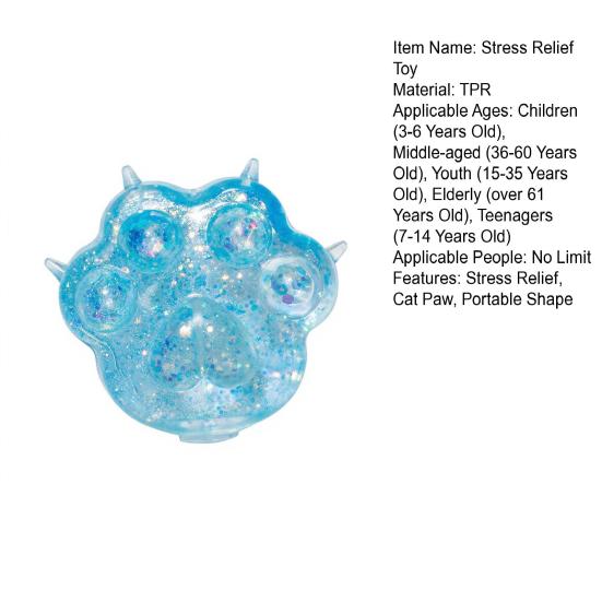 Clear Cat Paw Squeeze Toy Stress Relief Glitter Powder Kitten Paw Sensory Toy
