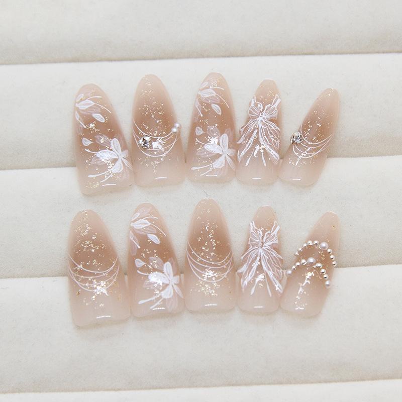 Nail Patch Three-Dimensional Butterfly False Nail Removable Nail Flower Wrapped Pearl Wearing Nail Nail Patch 30 Pieces