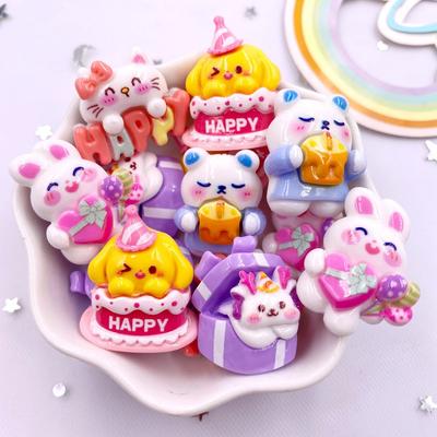 10 Peças Resina Colorida Coelho Pirulito Caixa de Presente Gatos Urso Bolo Cachorro Costas Planas Figuras Scrapbooks DIY Laço Decoração Acessórios Artesanato