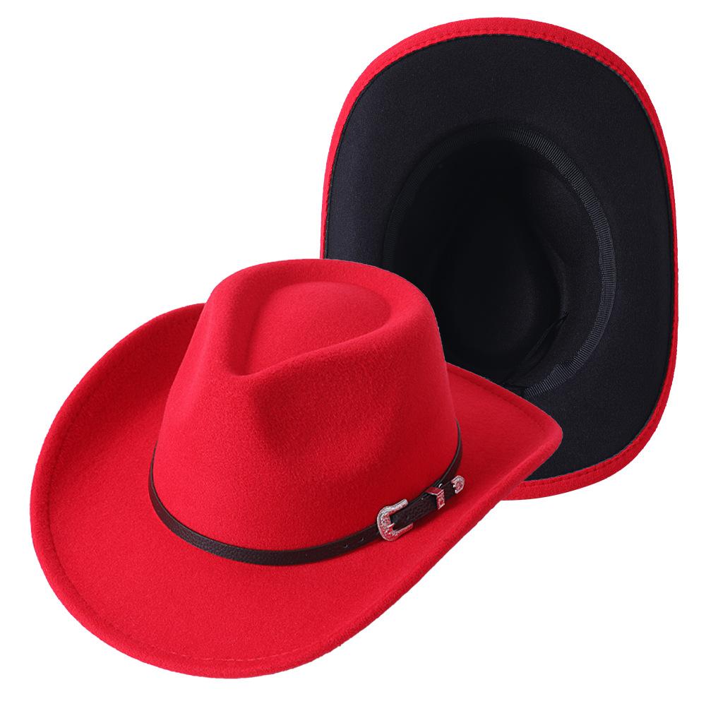 Cowboy hat European and American style big cowboy hat monochrome felt hat men and women big brim outdoor top hat