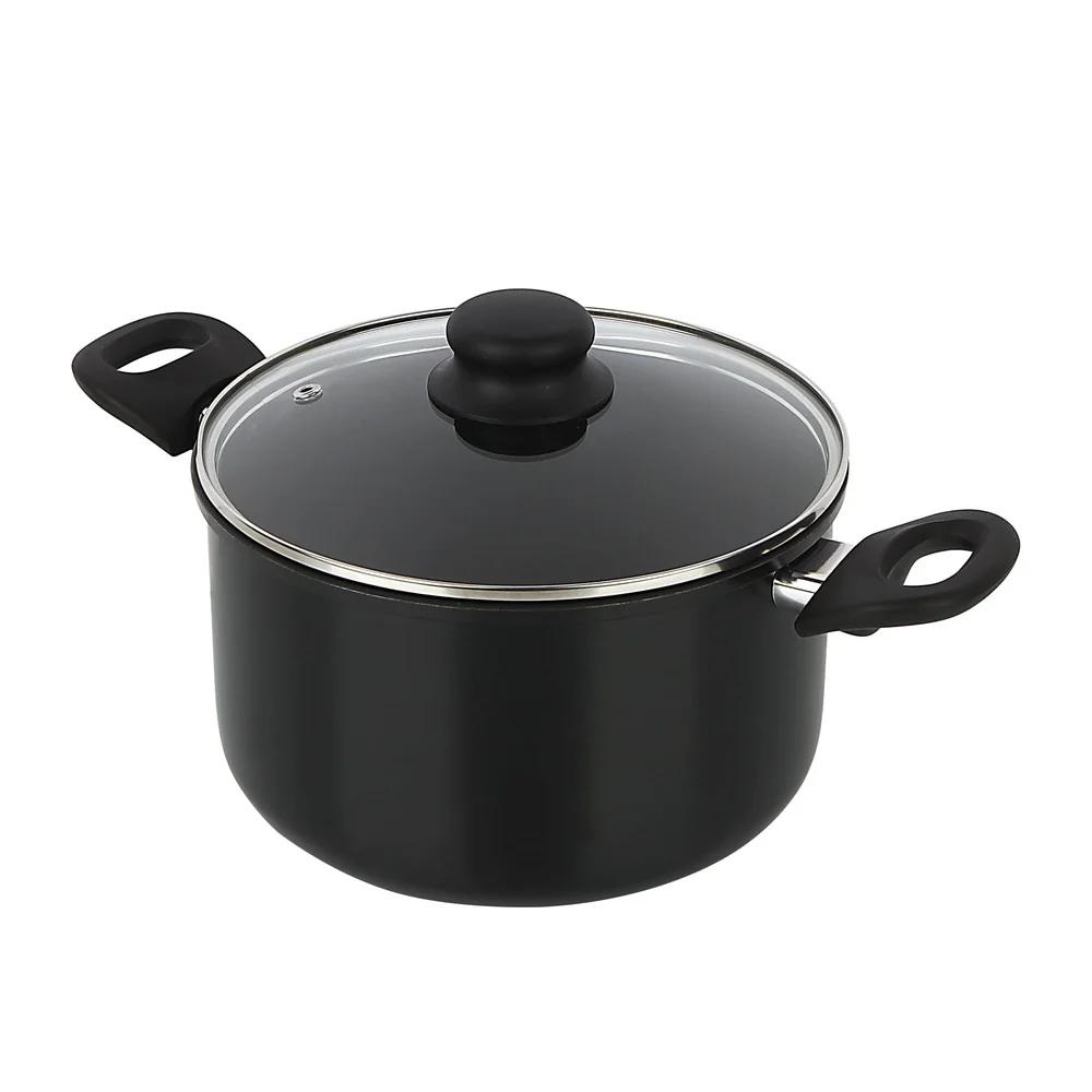 Aluminum Non-Stick Dutch Oven 5QT with Glass Lid Dishwasher Safe Easy Clean Riveted Handle Tempered Glass Suitable All Cooktops
