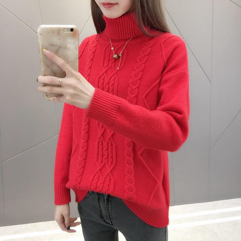2026 Autumn/Winter Women's Thick Cable Knit High Neck Sweater