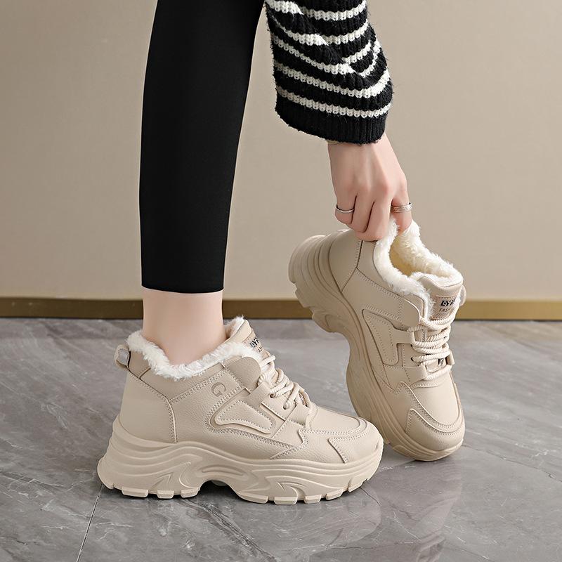 New women's shoes 2026 winter high top sports dad shoes with plush cotton shoes anti slip women's shoes