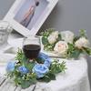 Mini Artificial Wreath Candle Ring Realistic Faux Rose Garland with Plastic Base Candle Wine Decoration Weddings Party Dining Table Centerpiece