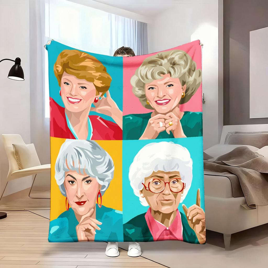 VIKAMA Retro Golden Girls Pop Art Flannel Blanket Spring Picnic Car Travel Sofa Bed Nook Nap Throw Holiday Home Decor Gift