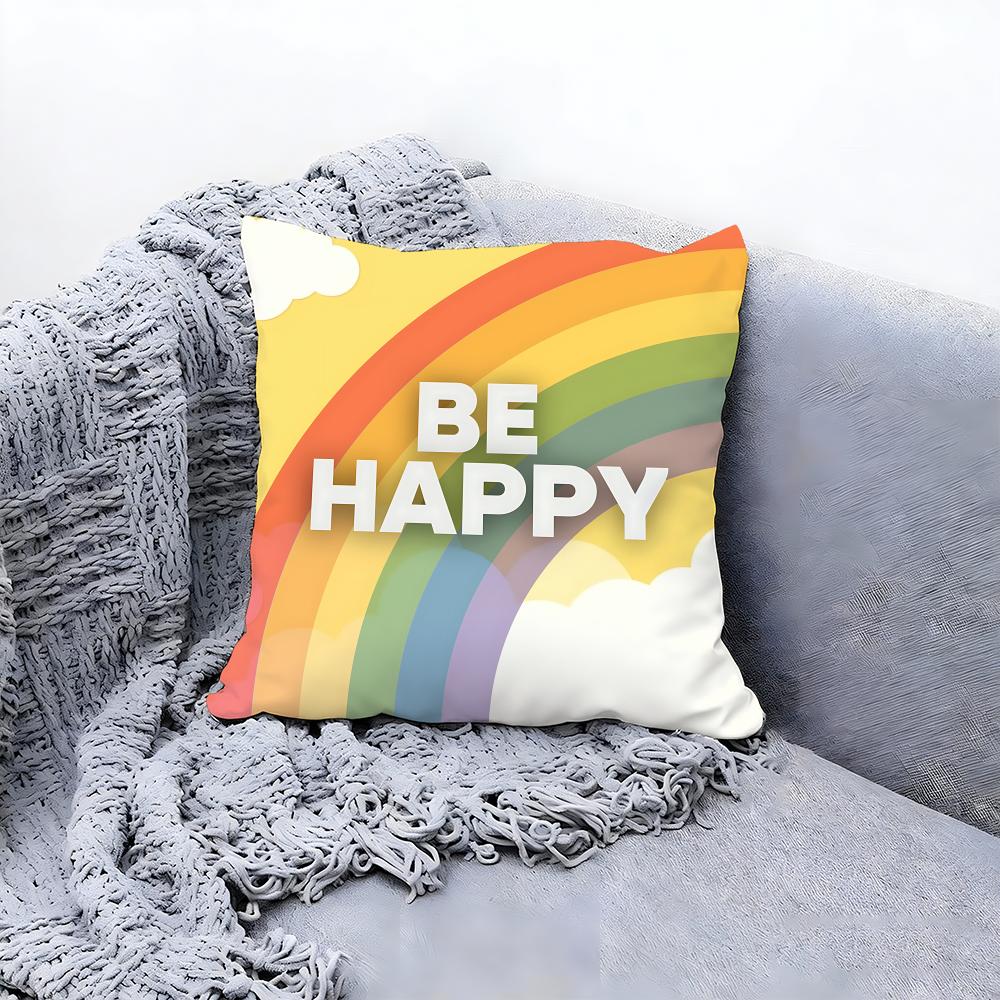 Joyful Happy Cushion Cover Premium Comfort Reversible Pillow Cove Two In One Design for Any Room Car Interior