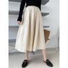 Luxi Autumn High Waist Slim Puffy A-Line Skirt with Elastic Waist and Medium Long Swing.