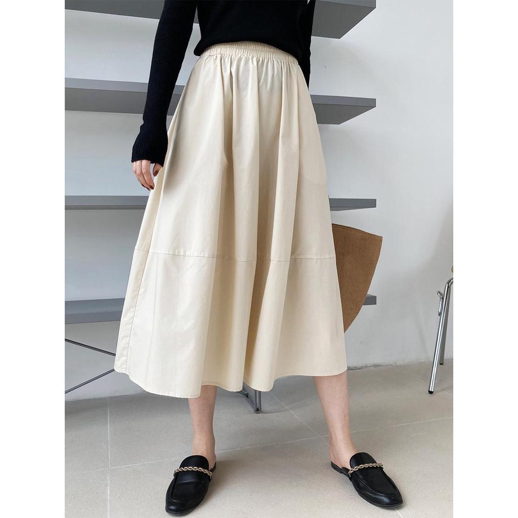 Luxi Autumn High Waist Slim Puffy A-Line Skirt with Elastic Waist and Medium Long Swing.