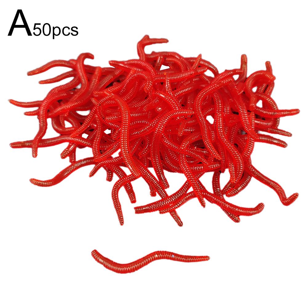 100/50PCS Fishing Lure Lifelike Fishy Smell Red Worms Soft Bait For Carp Bass Silicone Artificial Bait Fishing Accessories HOT