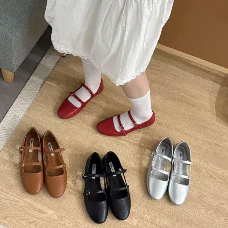 Korean version of fashionable small red single shoes women's shoes summer spring and autumn French retro one-word buckle with Mary Jane flat-soled sm