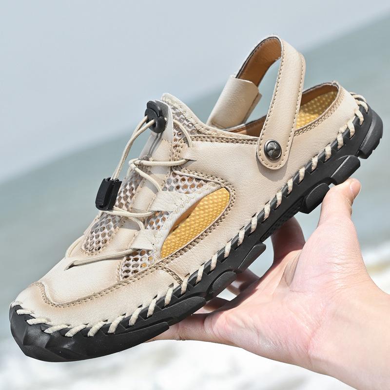 

2025 large size summer sandals men s breathable versatile trend outdoor handmade large size beach bag head sandals 38 песочный