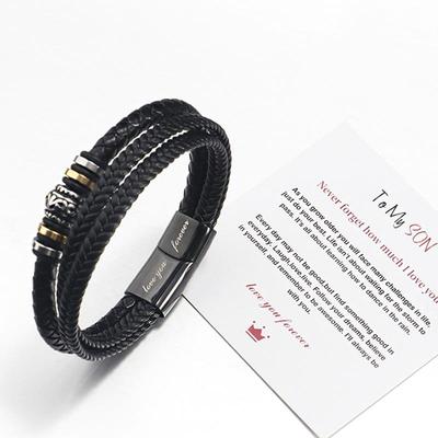 Men’s Multi-Layer Braided Leather Bracelet – Stainless Steel Personalized Gift Wristband