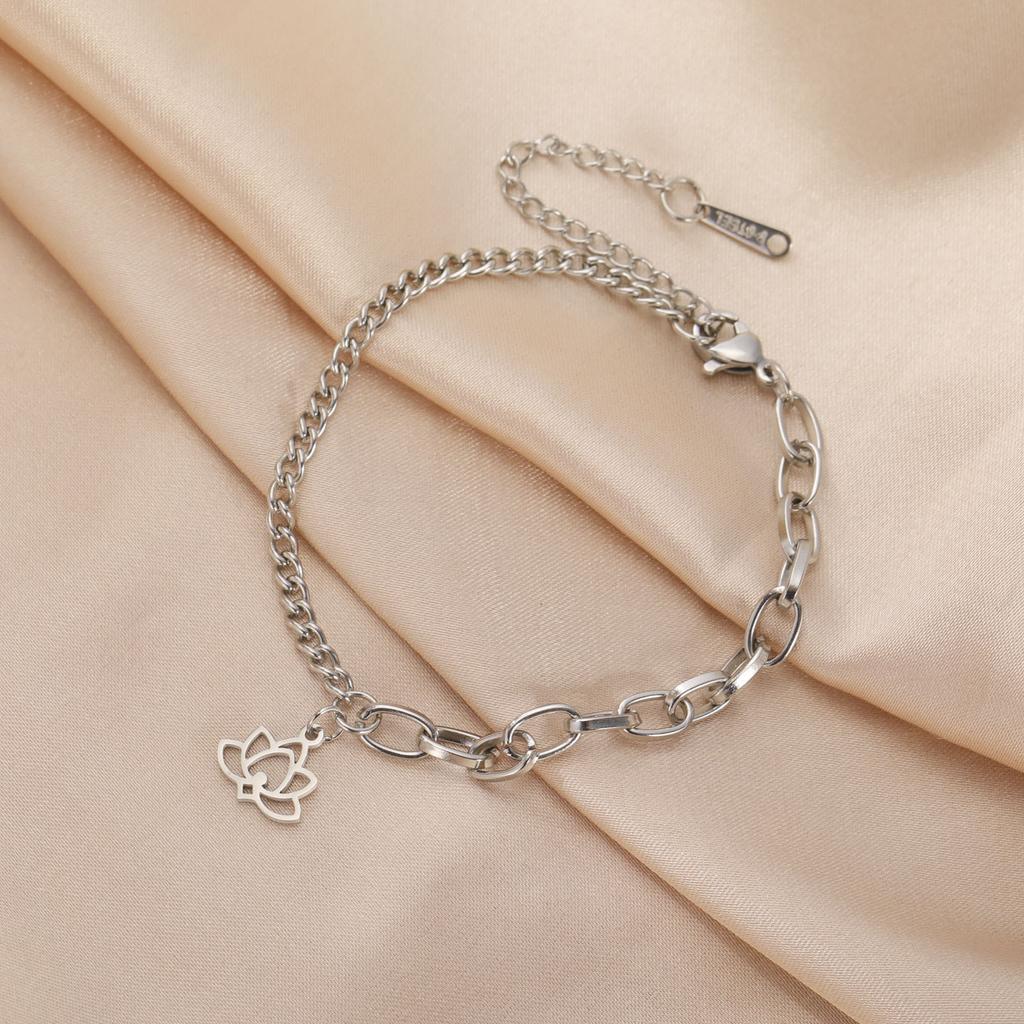Hollow Lotus Pendant Bracelet in Titanium Steel Retro Minimalist Women's Jewelry Fashion Accessory