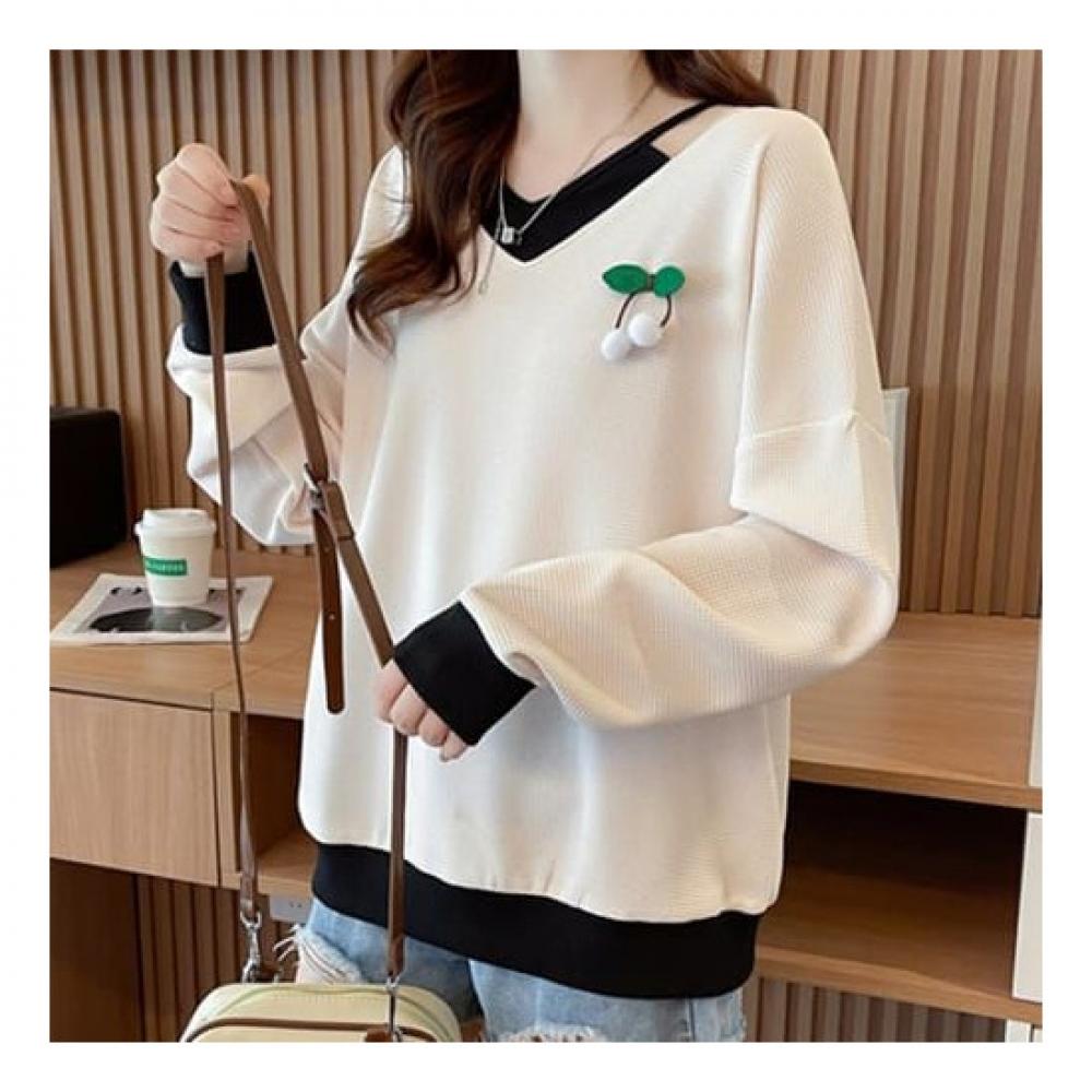 NaVaVa Women 2 In 1 Cherry V Neck Long sleeVe Sweatshirt Nt1326