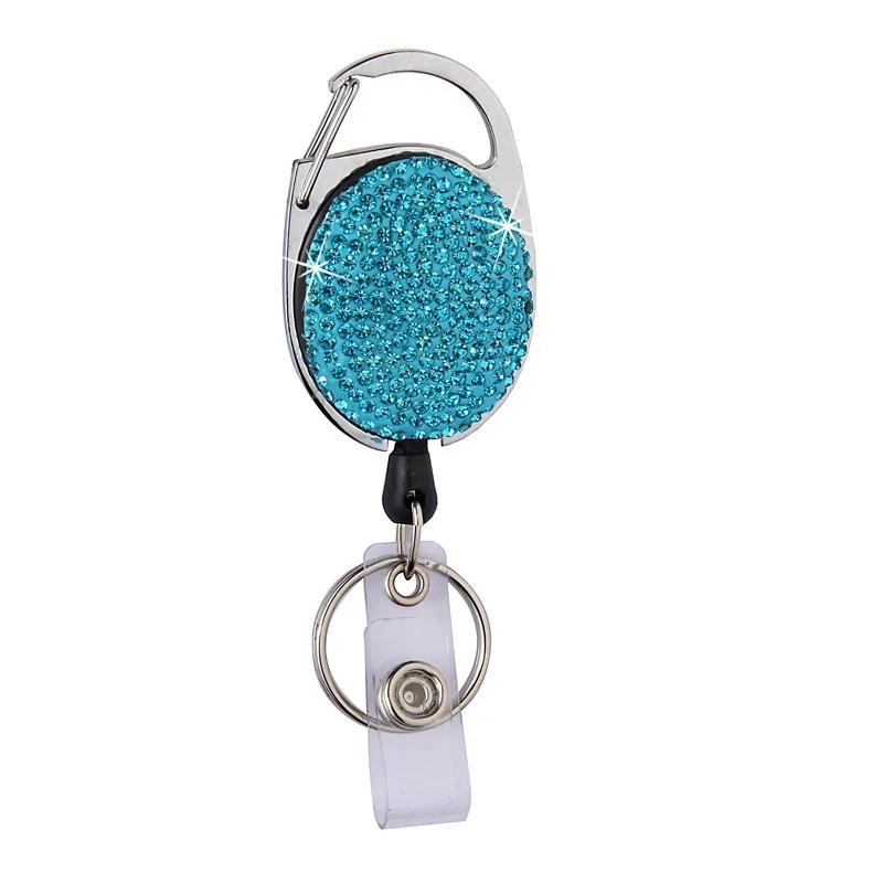 1pc Sparkle Retractable Crystal ID Name BadgeHolderBling Work Card Badge Reel,Fashion Rhinestone Badge Car Bag Keychain