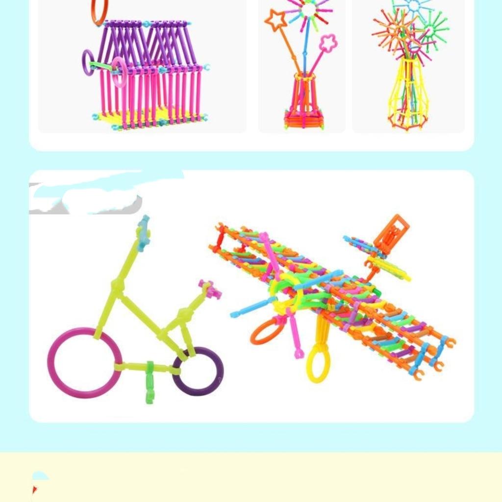 Kids DIY Straw Building Blocks, STEM Educational Magic Sticks, Creative Interlocking Construction Toys for Toddlers