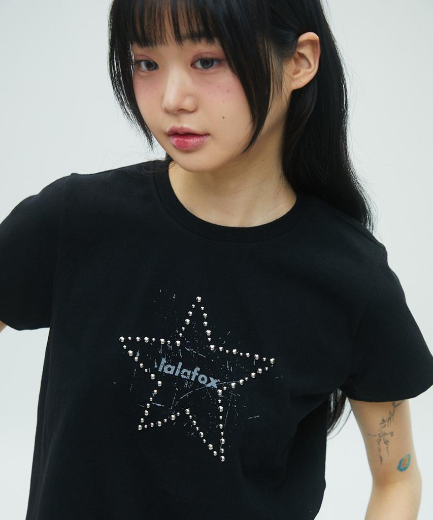 LALAFOX Lala Star Hotfix T-Shirt Short Sleeve T-Shirt Black Br2Ch029