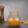 Glass Pumpkin Jar 1600 ml Kitchen Spice Clear Pumpkin Jar With Bamboo Cover Beautiful Striped Lace Sealed Bottle